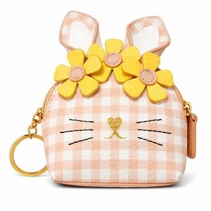 Lauren Conrad Bunny Keychain Coin Purse Bag Charm Peach Gingham Floral